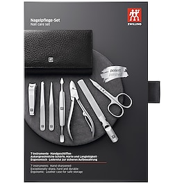 Maniküre Pediküre Set 7tlg. mit Nagelknipser, Leder, schwarz